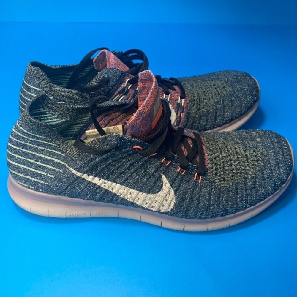 NIKE WOMEN FREE RN FLYKNIT RUNNING (BLACK / WHITE-BRIGHT MANGO-HYPER TURQ) 9.5